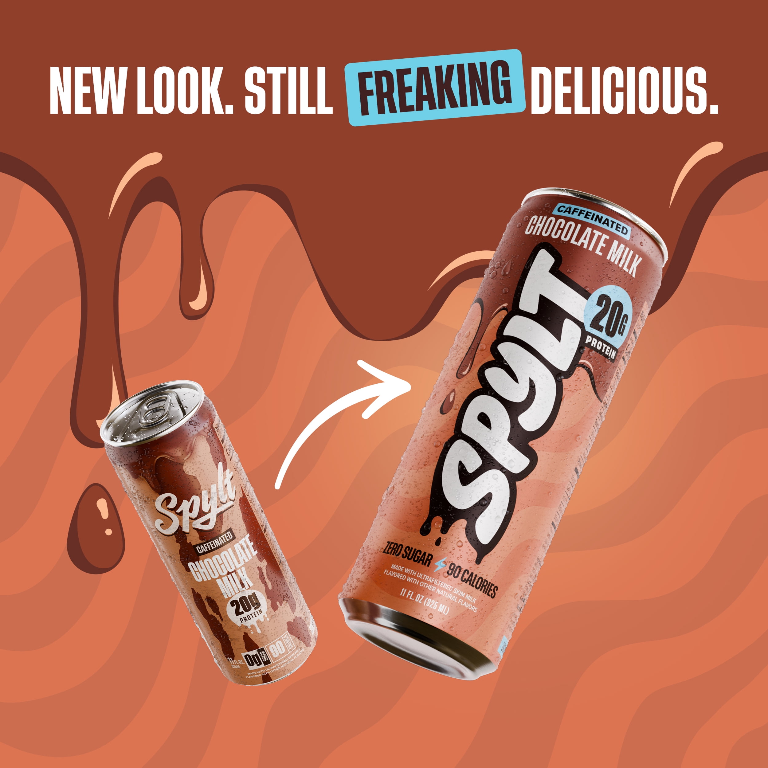 SPYLT High Protein Milk, Chocolate, 20g Protein, 60mg Caffeine, Sugar Free, 11 fl oz, 12 Cans - Packaging May Vary
