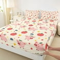 thumbnail image 3 of jejeloiu Pink Pig Queen Sheet Sets,Apple Stars Pattern Bed Set For Kids 4pcs, 3 of 7