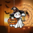 thumbnail image 2 of Halloween Faux Stained Glass Ghost Ornaments Acrylic Halloween Decor Cute Suncatcher Cute Ghost Gothic Fall Decorations for Window Home Front Door (Green), 2 of 10