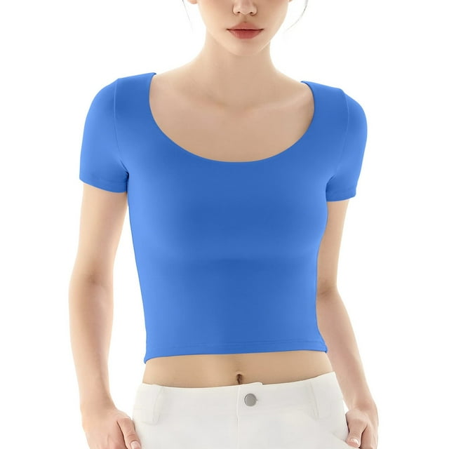 Hauts pour Femmes T-shirt d'Été à Manches Courtes à Col Rond Aguichant Coupe Ajustée pour Femmes Kagetolytai Bleu P