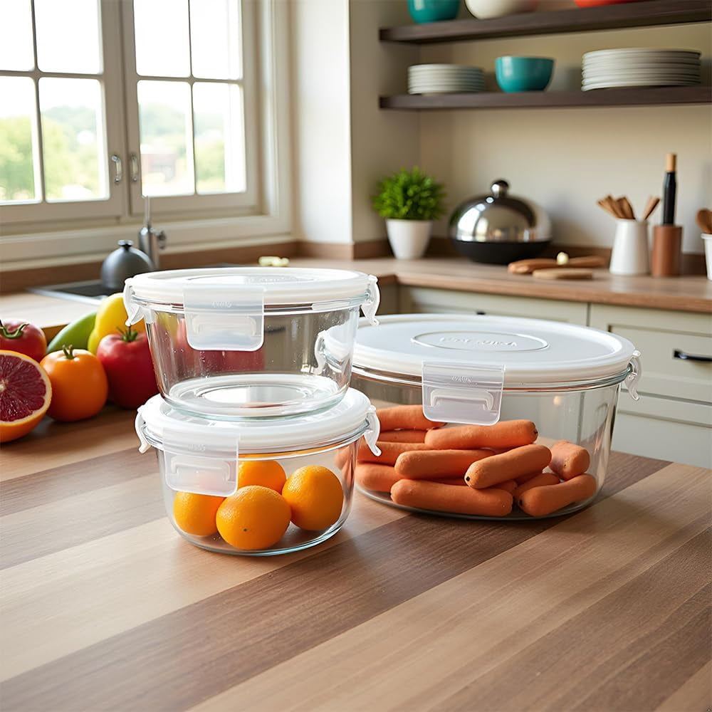 TT - 2Cup Glass Soup Container with Airtight lids, 16oz Round Glass food Storage Container, Round Food Bowls BPA free, Leakproof Soup Container, Dishwasher Microwave & Freezer Safe (8 Pack)