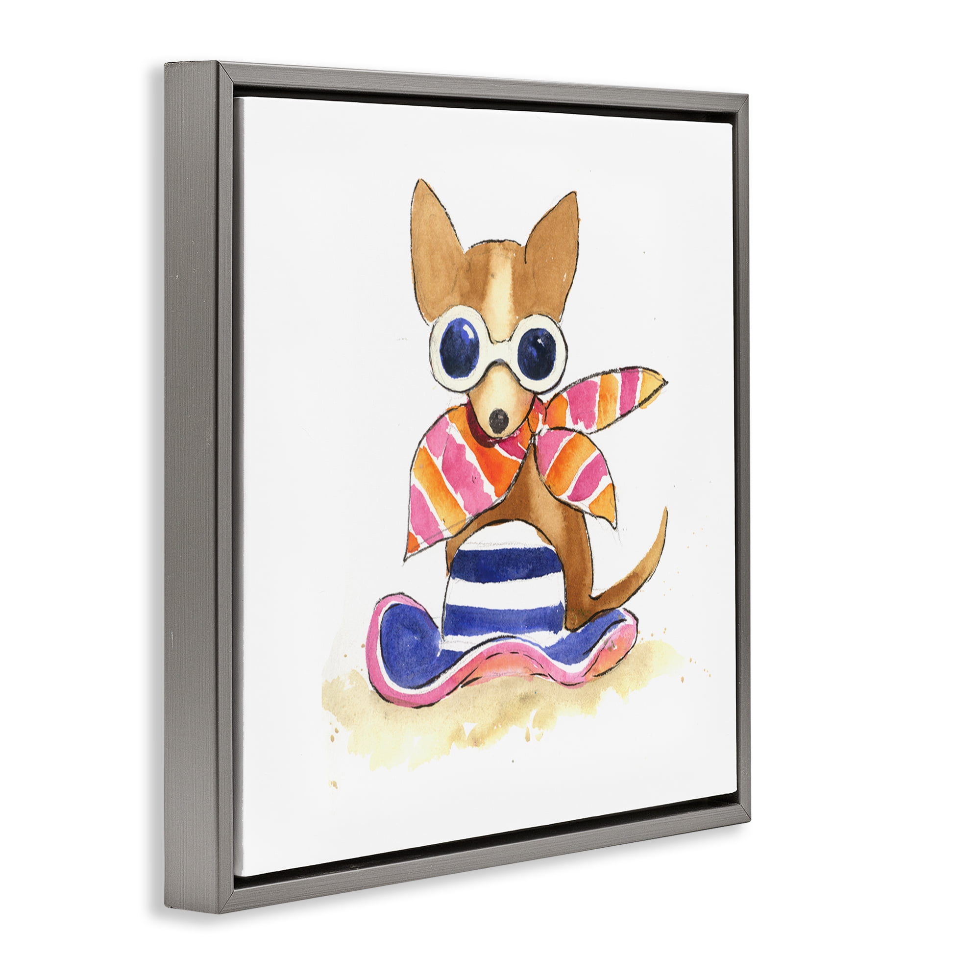 Stupell Industries Sandy Dog on Beach Animals Painting Gray Floater Framed Canvas Art Print Wall Art, 25 x 25