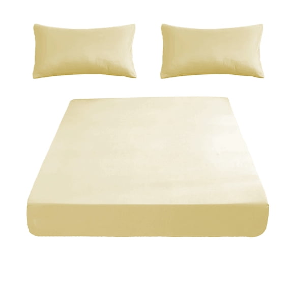 Leodye 1PCS Soft Fiber Fitted Sheet Set with 1 Pair Pillowcases, All-Inclusive Non-Slip Mattress Protector, Breathable Bed Cover for Double Bed -86.61x70.86in