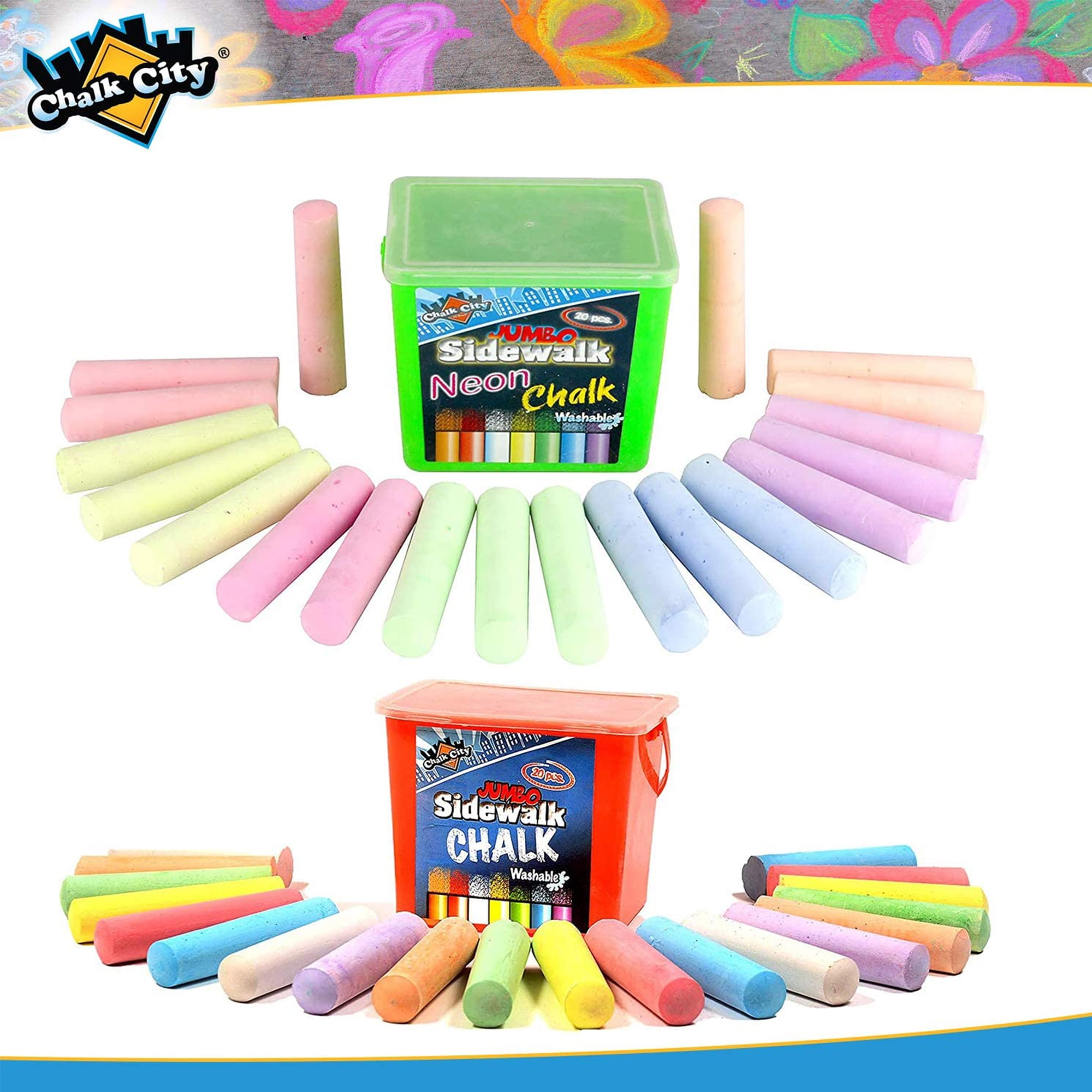 Jumbo Sidewalk Chalk Bulk 4 Pack Assorted Colors 80 Pieces Set Non-toxic  Washable Outdoor w/BCL Storage Bag Art Family School Street Playground  Colorful Carrying Case Easter Basket Stuffers Fillers 