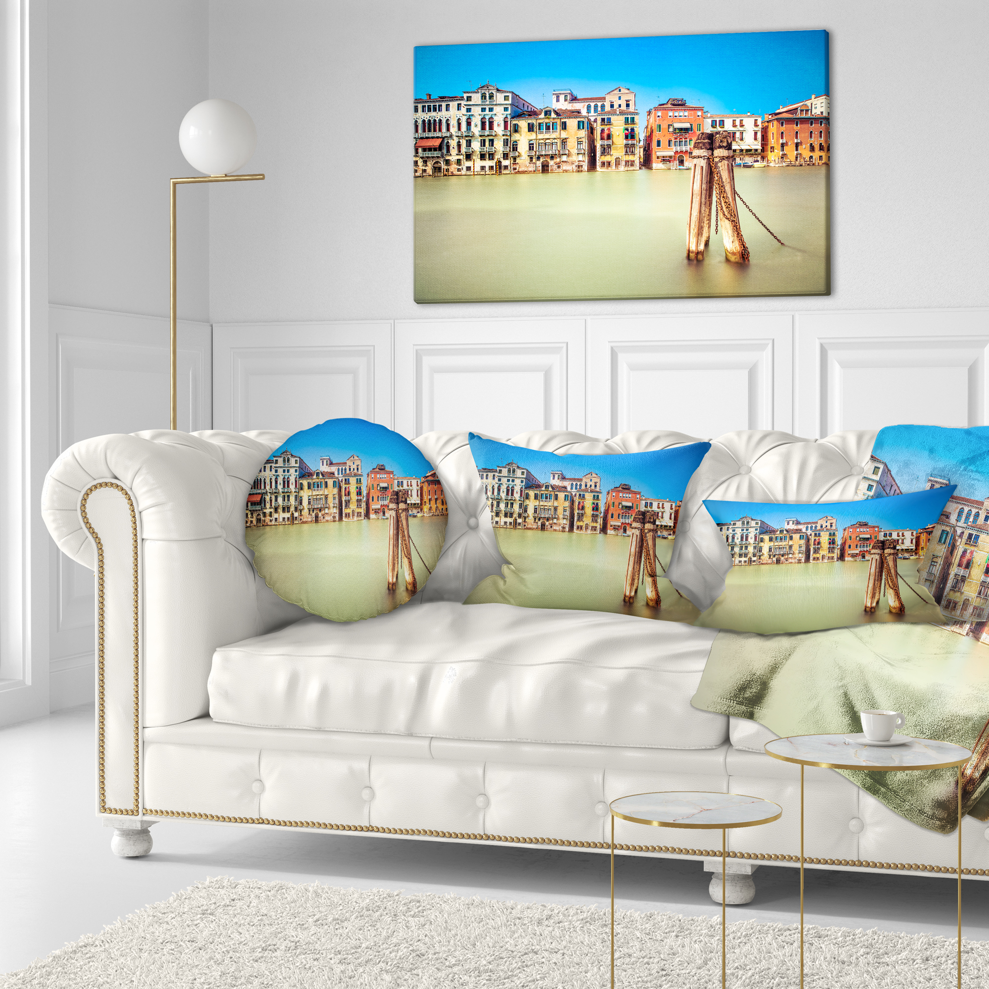 Designart Traditional Buildings of Venice - Landscape Printed Throw Pillow - 12x20
