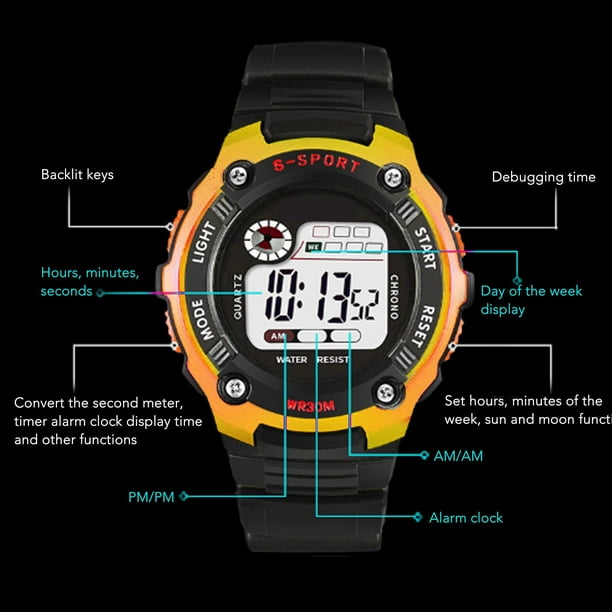 Reloj deportivo digital WR30M Reloj deportivo luminoso multifuncion resistente al agua para ninos ANGGREK Otros Walmart en linea