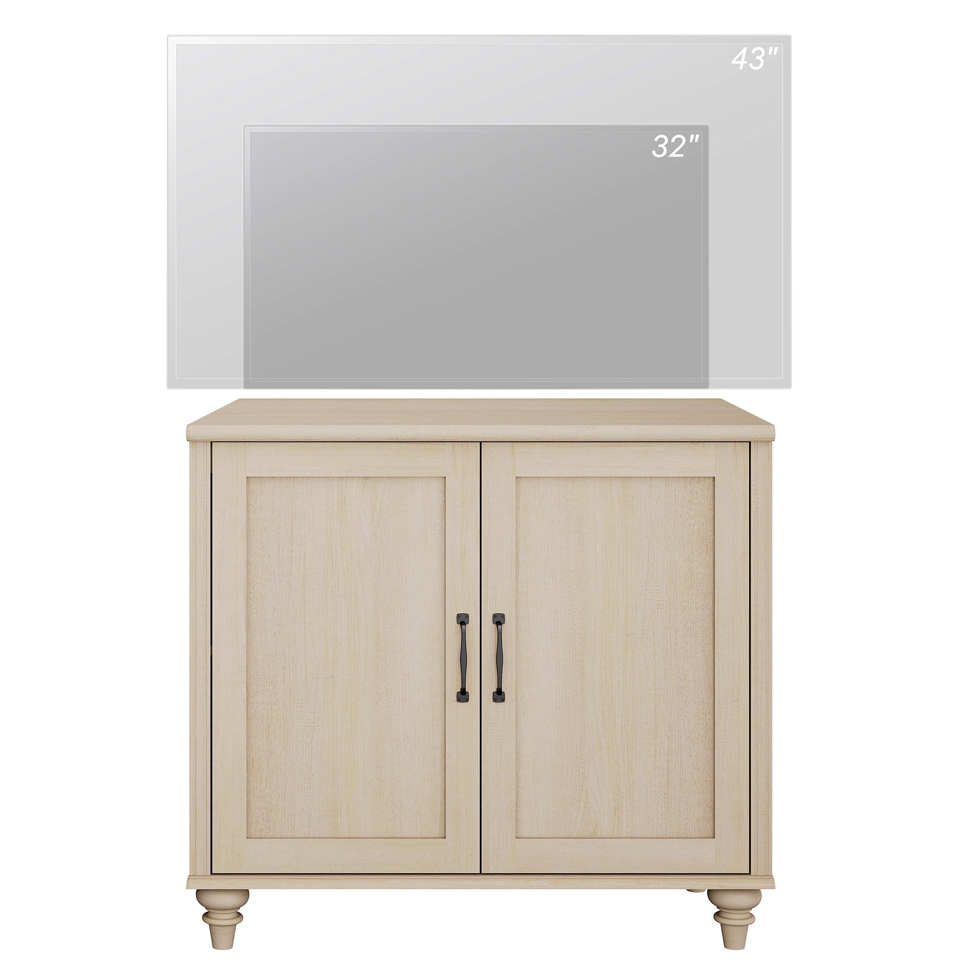Farmhouse TV Stand For 43 Inch TV With 2 Wood Doors, Wood Universal TV Stand With Storage Cabinets, Entertainment Center TV Console Table For Living Room, Bedroom, Beige