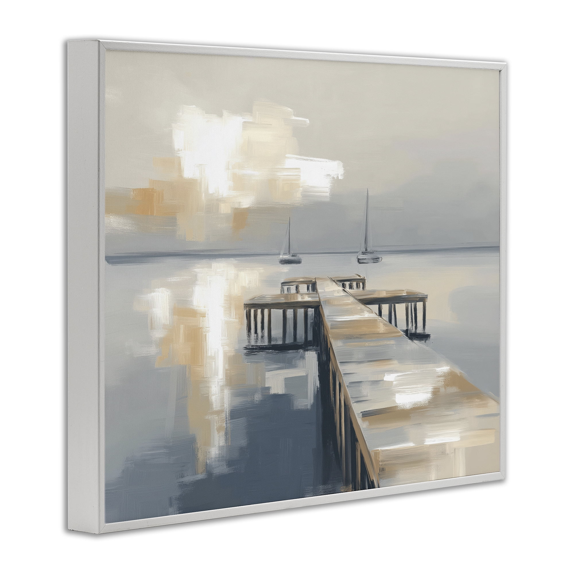 Stupell Industries Pier with Two Boats Seascape White Framed Giclee Art, design by Kim Curinga