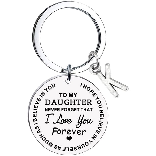 Llaveros para mujer, llavero de billetera, llavero de auto, llavero lindo para mi hija, llavero de acero inoxidable con mensaje inicial, apellido, 26 letras, llavero familiar inspirador, llavero con l