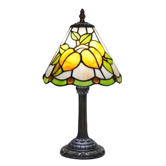 Blivuself Small Vintage Lamp Stained Glass Lamp Yellow Apricot Fruit Decor Table Lamp for Living Room Corner Side Kitchen Bedroom Bedside Coffee Shops Home Office 8 Inch Vintage Style Table Lamp
