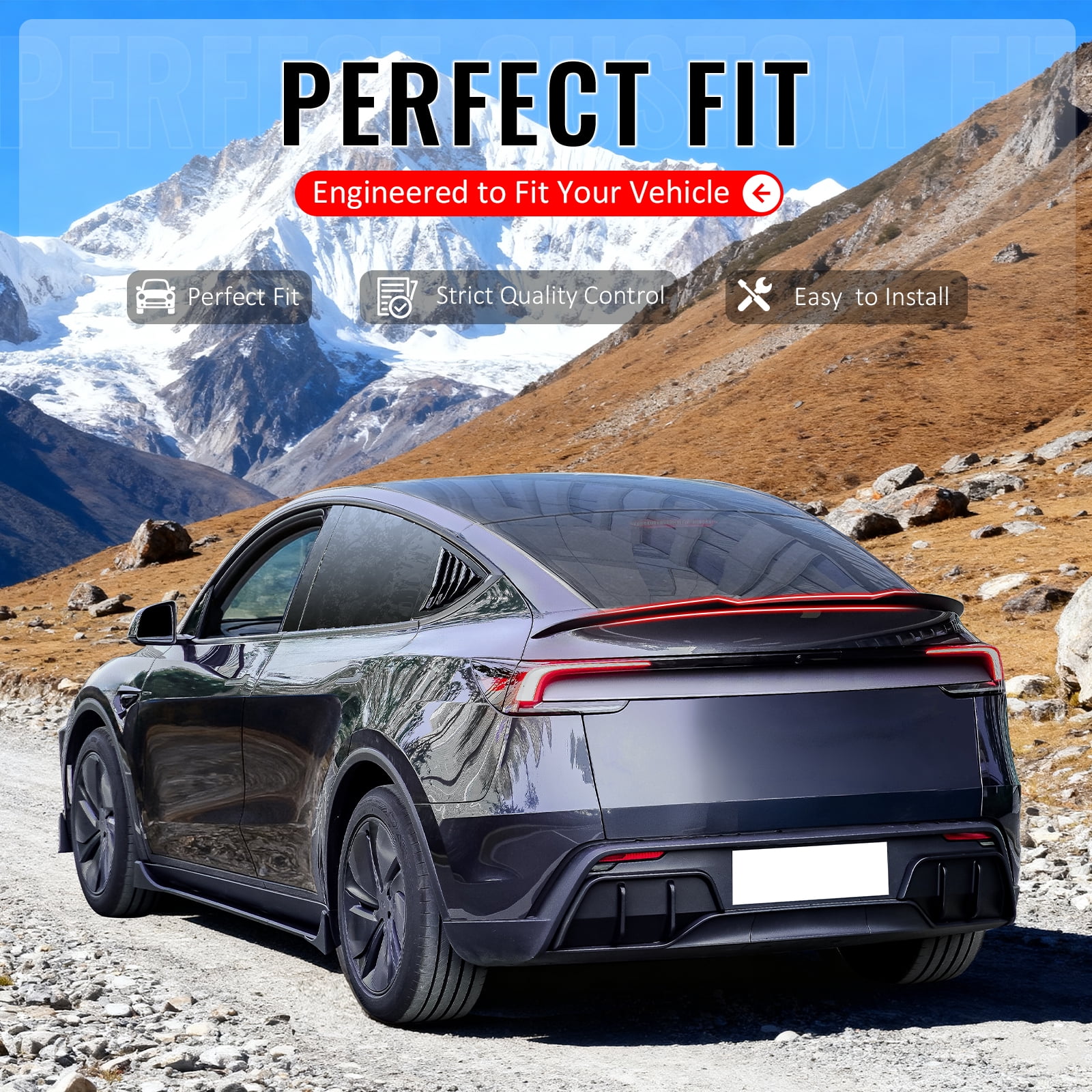 Ikon Motorsports Trunk Spoiler Compatible with 2025-2026 Tesla Model Y Juniper, IKON Style Matte Black ABS Plastic Rear Trunk Lid Spoiler Wing Lip