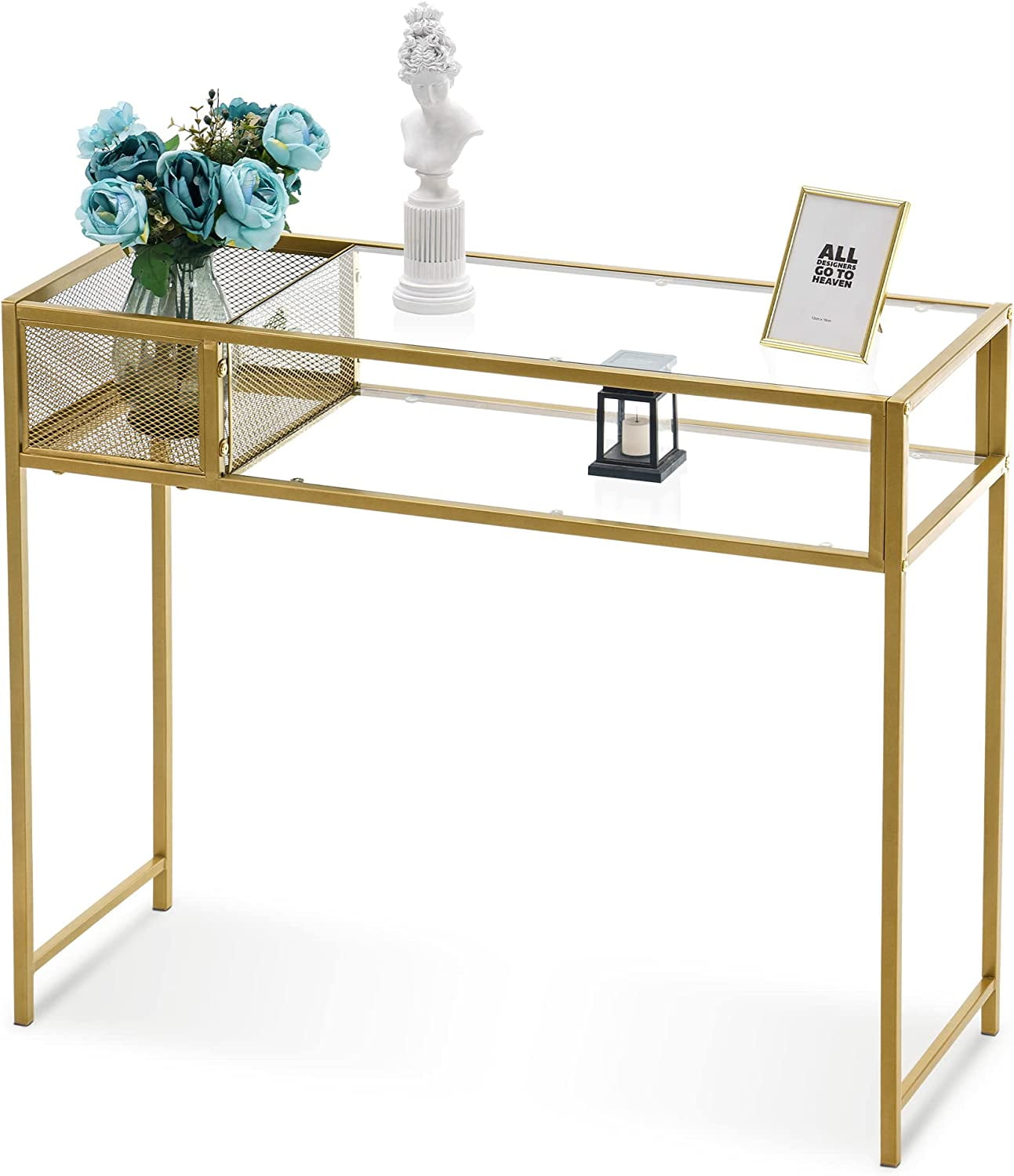 Ivinta Modern Narrow Glass Console Table,Small Dining Table Writing Desk, Computer Desk Entryway Table, Size: 43.25x15.75x29.26