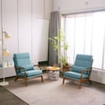 thumbnail image 7 of Accent Chair, Modern Linen Fabric Upholstered Armchair with High Back and Pillow, Comfy Single Sofa Chair with Padded Cushion and Solid Wood Legs Reading Chair for Living Room Office, Teal, 7 of 7