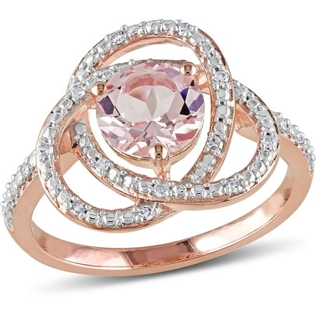 1-1/6 Carat T.G.W. Morganite and Diamond Accent Rose Rhodium-Plated Sterling Silver Cocktail Ring