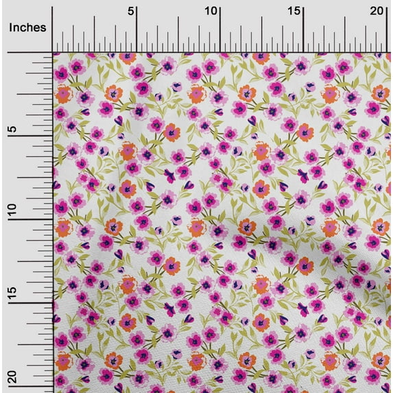 oneOone Cotton Silk White Fabric Leaves & Flowers Floral Craft Projects Decor Fabric Printed By The Yard 42 Inch Wide