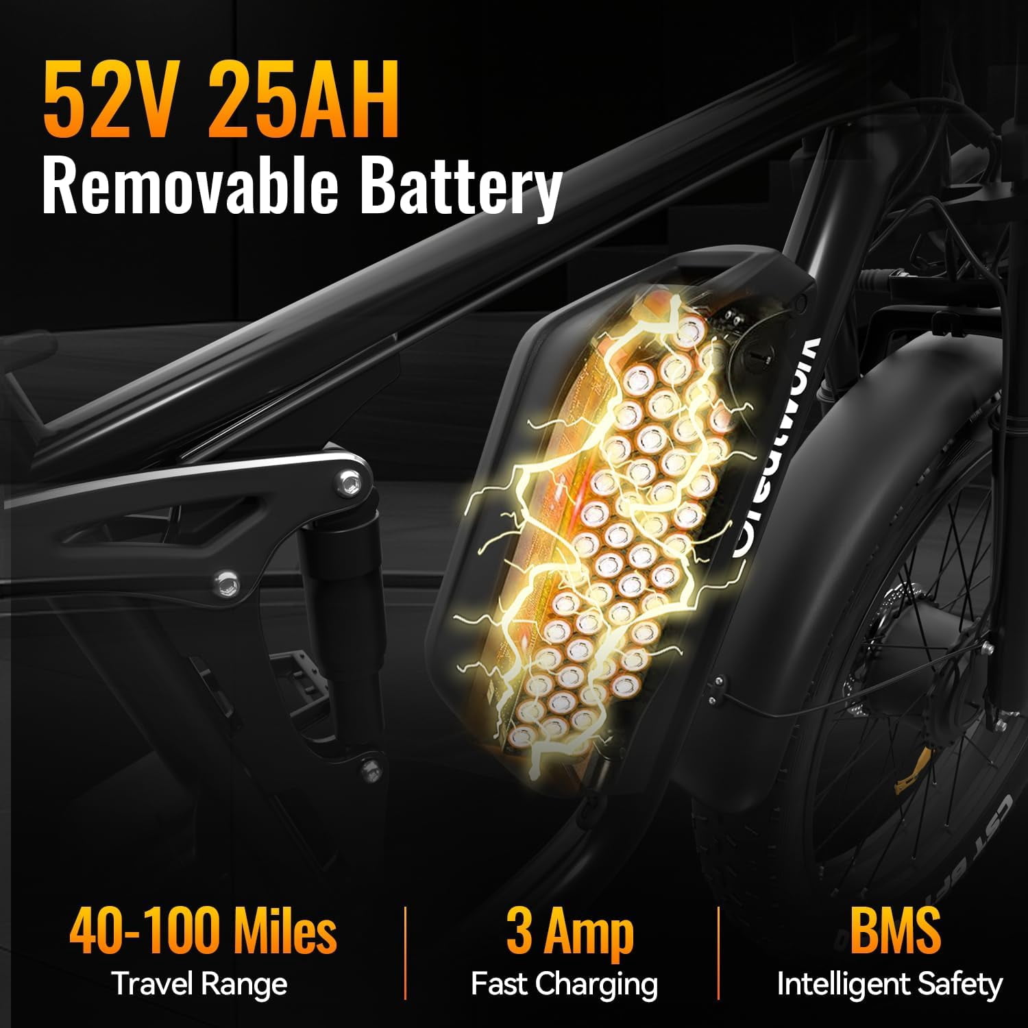 5000W Electric Bike for Adults, Max 45MPH 100 Miles, 26" x 4" Fat Tire E-Mountain Ebike, 52V 25Ah Full Suspension E-Bike, 7-Speed Bicycle, UL2849