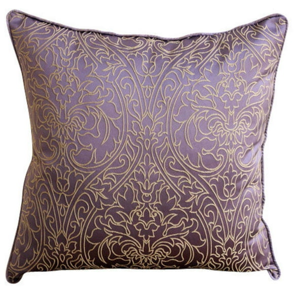 Euro Sham Pillow, Decorative Purple Euro Size Pillow Shams 26x26 inch (65x65 cm), Jacquard European Pillow Shams, Damask, Contemporary Euro Size Pillowcases - Purple & Gold Damask