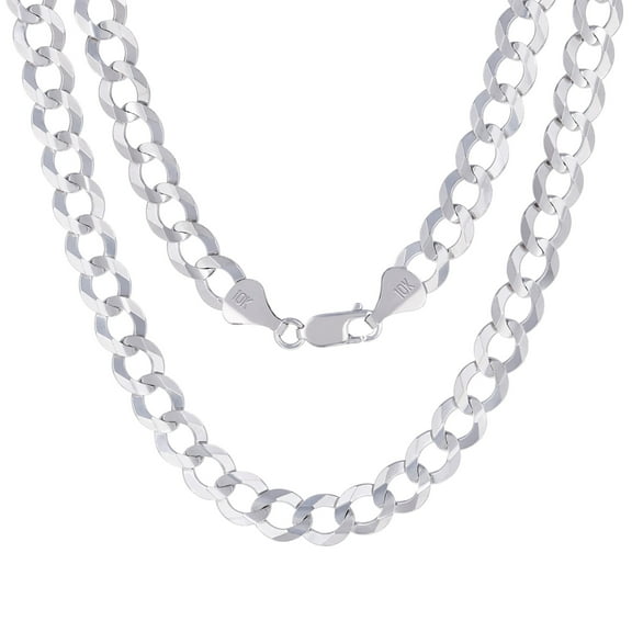 Nuragold 10k Real White Gold Solid Cuban Curb Link 8mm Chain Necklace (20"-30") Italian Jewelry for Men
