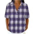 thumbnail image 4 of Guluxicc Polo Shirts for Women 3/4 Sleeve Plaid Trendy Tops Summer V Neck T Shirts Fashion Clothing, 4 of 7