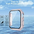 thumbnail image 3 of moogdieeo 2 Pack Case Built in Tempered Glass Screen Protector Compatible with Apple Watch Series 9/Series 8/Seriee 7 45mm, Hard PC Case Overall Protective Cover- 1 Pink + 1 Transparent, 3 of 12