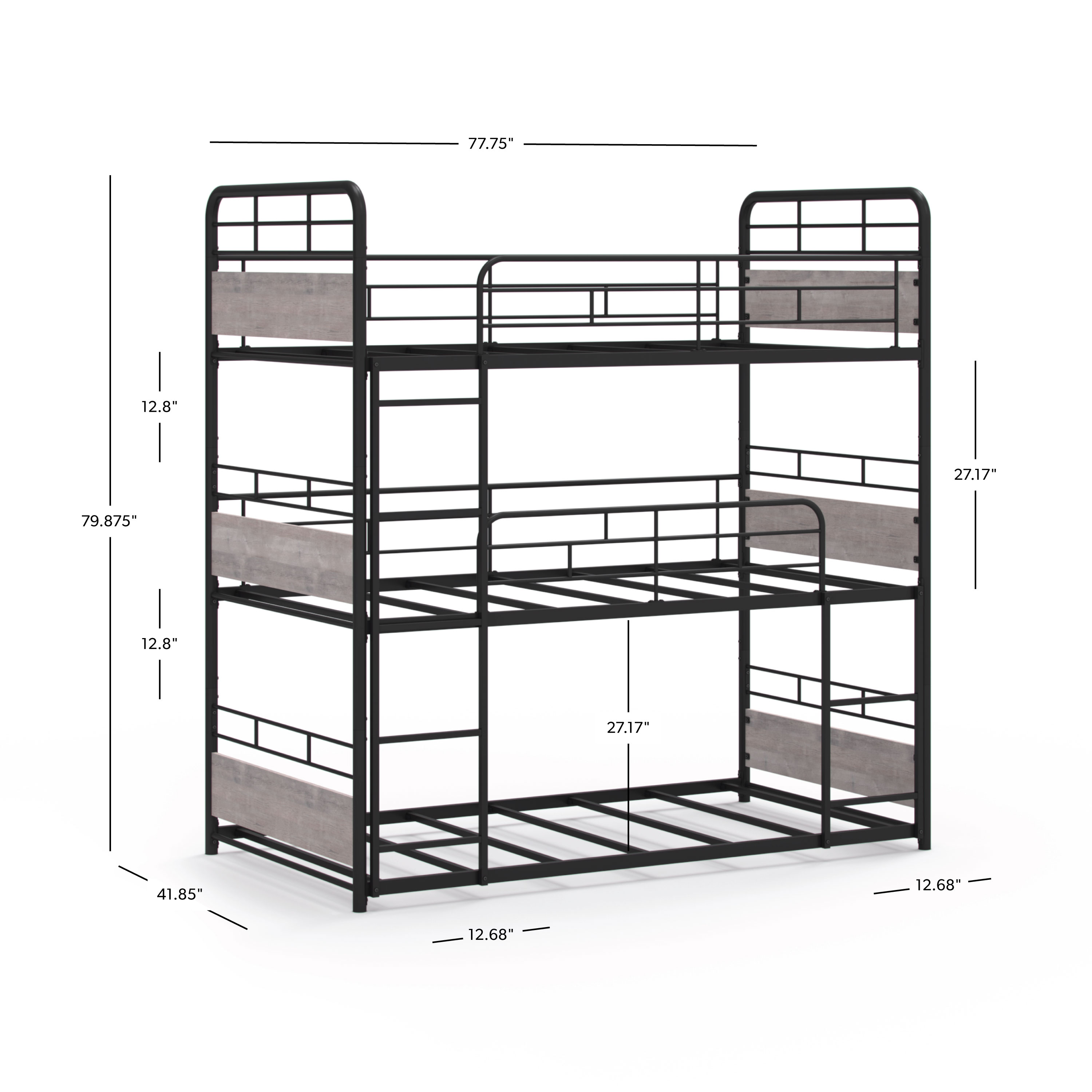 Better Homes & Gardens Anniston Convertible Black Metal Triple Twin Bunk Bed, Gray Wood Accents - image 2 of 26