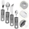 thumbnail image 3 of Curved Handle Adaptive Utensils For Patients Offering Easy To Clean Use Grey 1 Set, 3 of 5