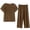 Brown, variant on Women Summer Casual Two Piece Suit Pajamas Short Sleeved Round Neck Top/Shirt Set Cotton Silk Suit Large Size Comfortable Breathable Cardigan Button Pocket Pink Sizes L