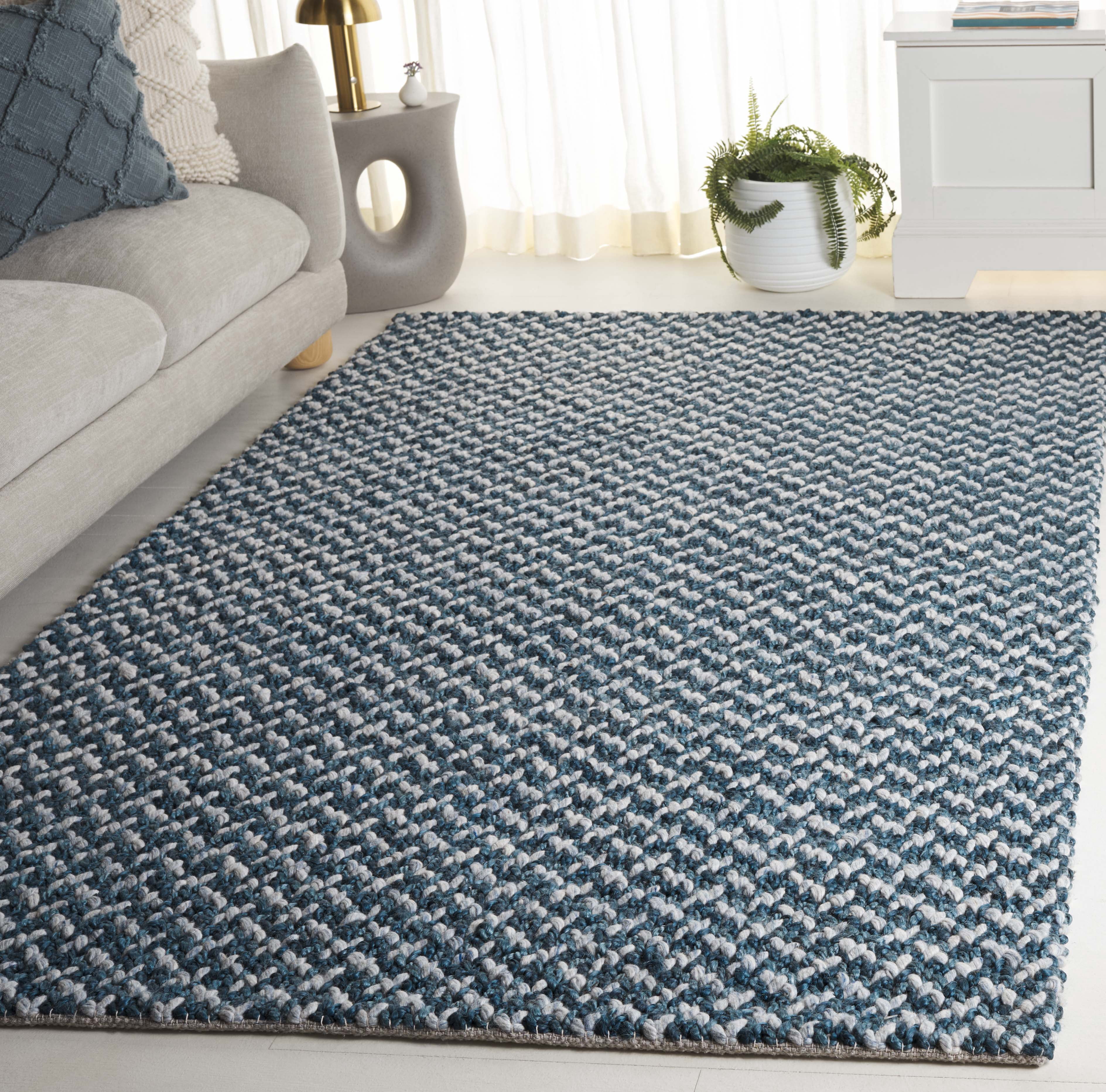 SAFAVIEH Natural Fiber Couture Saleem Geometric Area Rug, Blue/Light Grey, 3' x 5'