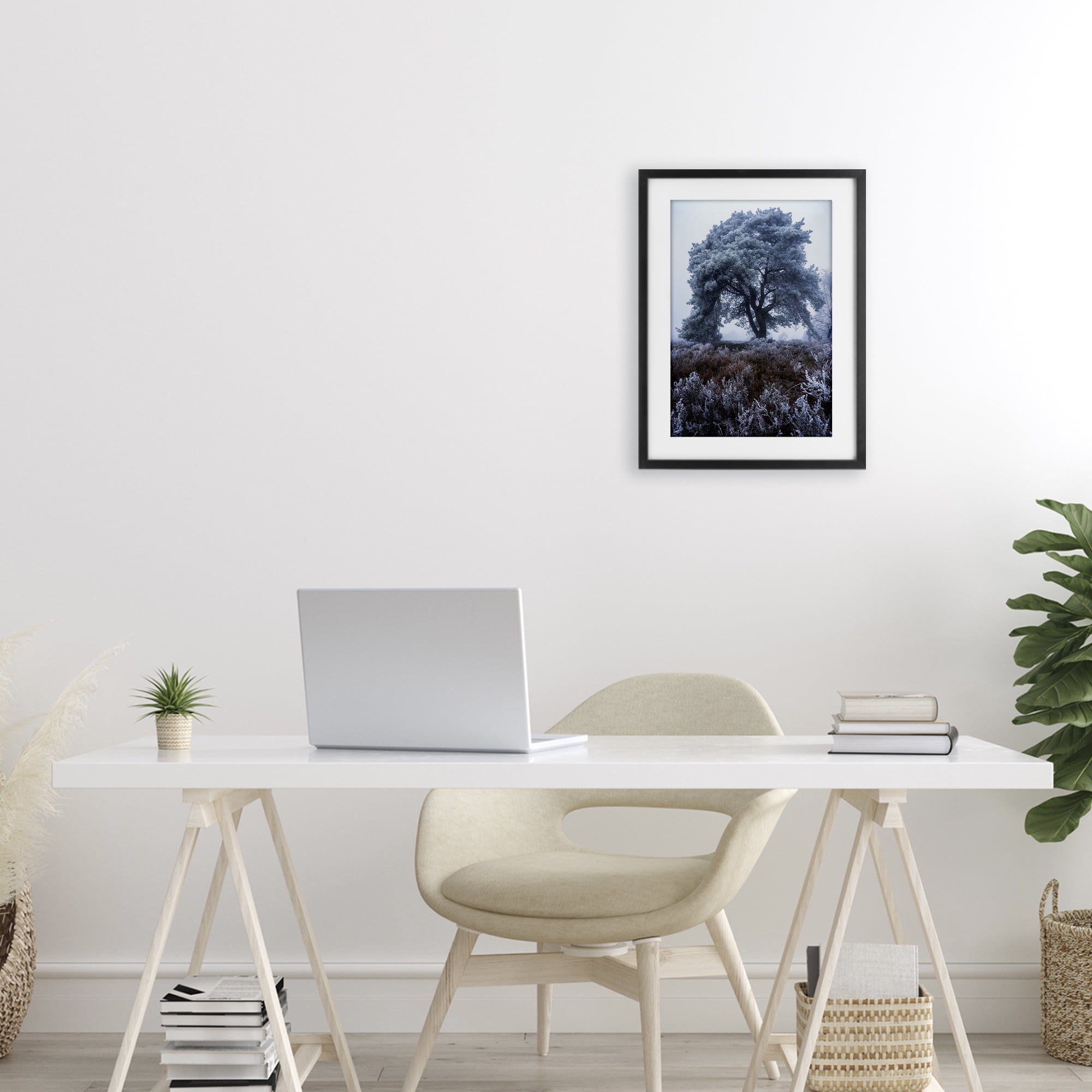 Stupell Industries Frosted Tree in Winter Mist Black Framed Print Under Glass, design by Martin Podt