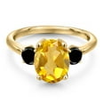 thumbnail image 3 of Gem Stone King 2.94 Ct Oval Yellow Citrine Black Diamond 18K Yellow Gold Plated Silver Ring, 3 of 6