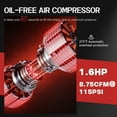 thumbnail image 4 of 8Gal Portable Ultra Quiet Air Compressor, Max 115PSI 1.5HP 4.52CFM 70dB Low Noise Oil-Free Air Compressor for Auto Repair, Bike Tires, Garage Spray Painting 110V/60Hz, 4 of 8