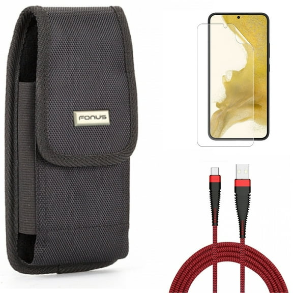 Case Belt Clip & 10ft USB Cable & Matte Screen Protector for Samsung Galaxy S22 (6.1") - Swivel Holster & Type-C Charger Cord & TPU Film Anti-Glare Accessory Bundle