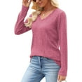 thumbnail image 4 of Womens Ribbed Knitted Fall Sweater, Long Sleeve Pullover for Women Fashion Loose Fit Solid Color Lace V Neck Sweaters, 4 of 6