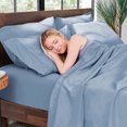 thumbnail image 2 of Hotel Sheets Direct Ensemble de 4 Feuilles en Bambou Californie Très Grand, Light Blue, 2 of 9