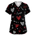 thumbnail image 2 of Healing Hands Scrub Top,Women's V-Neck Valentine's Day Print Short-Sleeve Pocket Side-Slit Nursing Scrub Top - Black - XXXXL, 2 of 6