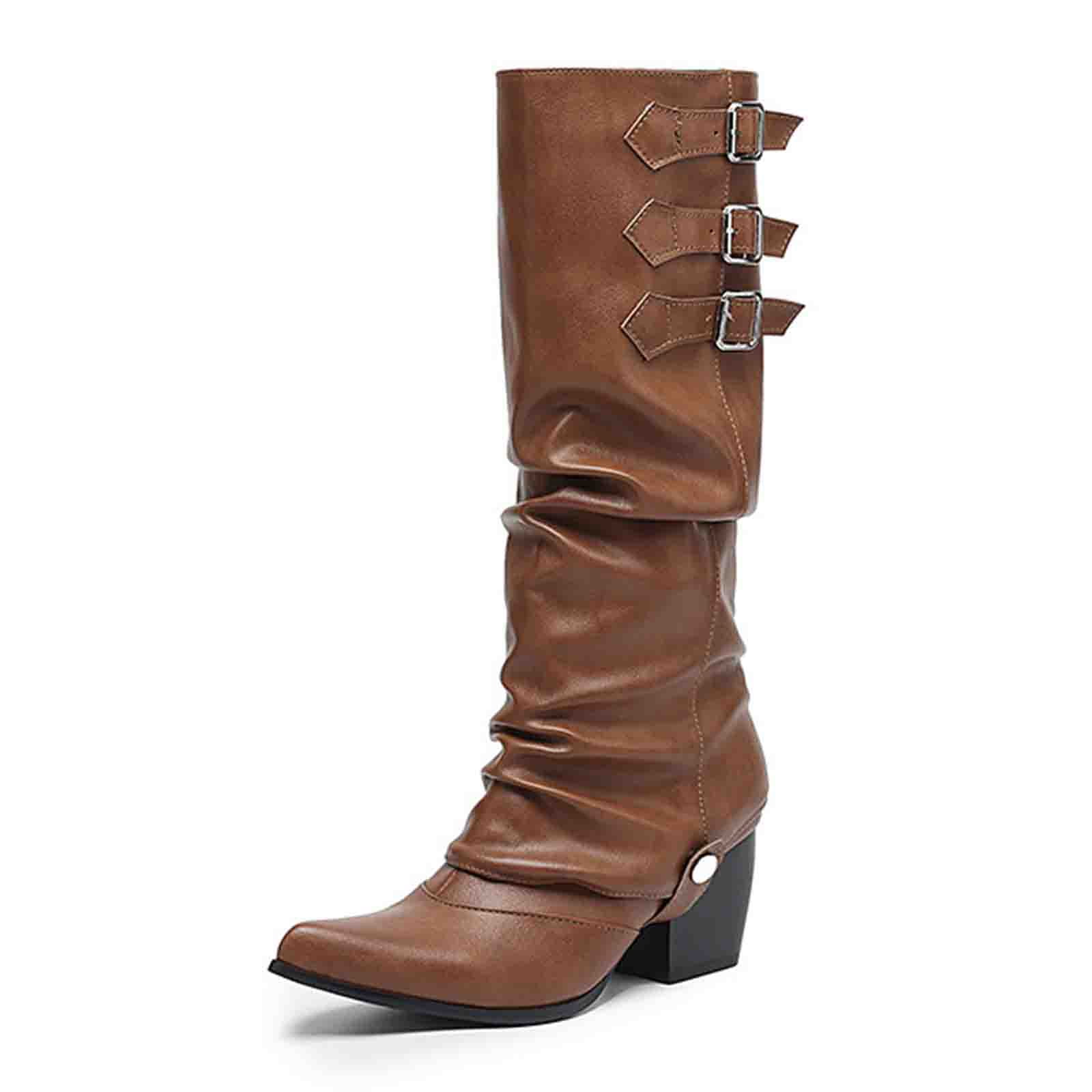 Mostsola Fold Over Knee High Boots Womens Slouchy Pointy Toe