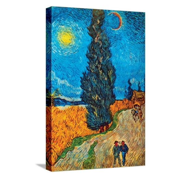 Art.com Road with Cypresses Stretched Canvas Print Wall Art by Vincent van Gogh, 12" x 18"