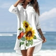 thumbnail image 1 of Robes de Plage pour Femmes, Robe d'Été Décontractée à Col Rabattu, Manches Longues, Imprimée, avec Boutons et Poches, en Liquidation, 1 of 7