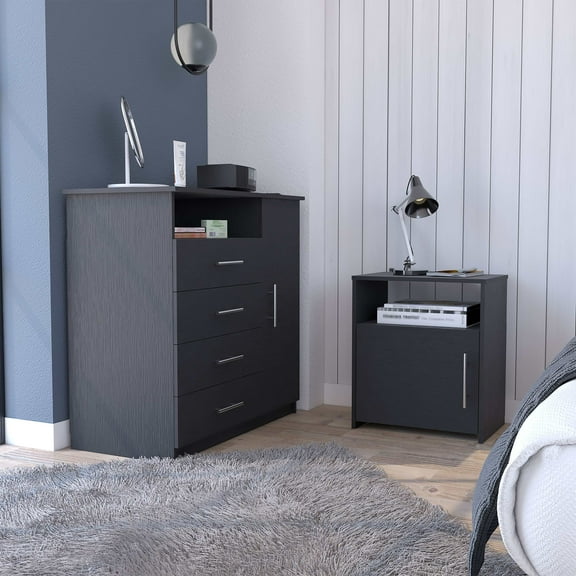 Bedroom Sets 2 Piece Bedroom Set, Rioja 4 Drawer Dresser   Omaha Nightstand, Black,Bedroom Furniture Sets