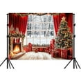 thumbnail image 4 of 7X5ft Christmas Photography Backdrop Winter Wonderland Background Fireplace Xmas Tree Gift Boxes Red Curtain Snowy Window for Holiday Party Backdrops Decor Photo Booth Prop Wall Decor, 4 of 5