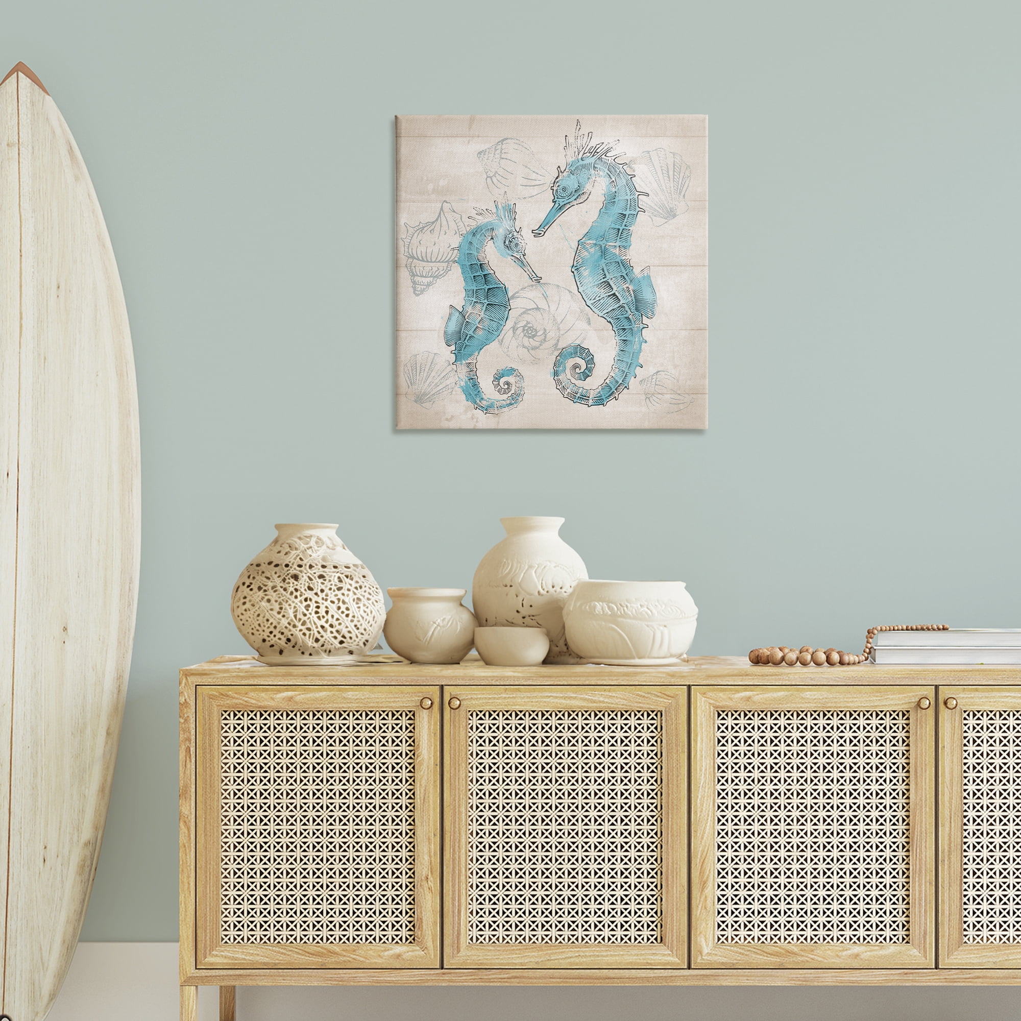 Stupell Industries Blue Seahorses on Rustic Animals Painting Wrapped Canvas Art Print Wall Art, 30 x 30