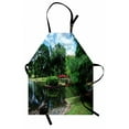 thumbnail image 1 of Japanese Apron Lake Red Bridge in Asian Gardens Trees Natural Paradise Theme Loneliness in Nature, Unisex Kitchen Bib Apron with Adjustable Neck for Cooking Baking Gardening, Green Blue, by Ambesonne, 1 of 3