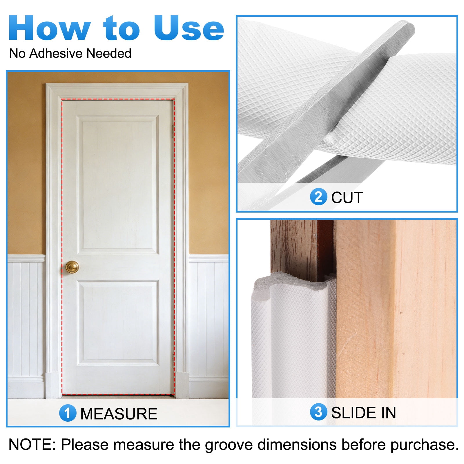Uxcell Door Weather Stripping, 26.25 ft V-shaped Kerf Front Exterior Door Frame Weather Stripping with 4 Corner Seals for Soundproof Entry Interior Frame Window Gap Filler, White