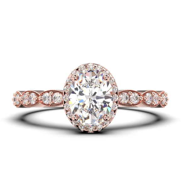 Art Deco 1.75 Carat Oval Cut Diamond Moissanite Classic Engagement Ring, Halo Wedding Ring in 925 Sterling Silver With 18k Rose Gold Plating Gift For Her Gift For Wife Promise Ring Anniversary Ring