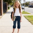 thumbnail image 6 of Miluxas Capris Pants for Girl Casual Summer Straight Wide Leg Loose Drawstring Elastic Waist Cropped Pants Dark Blue 11 Years, 6 of 8