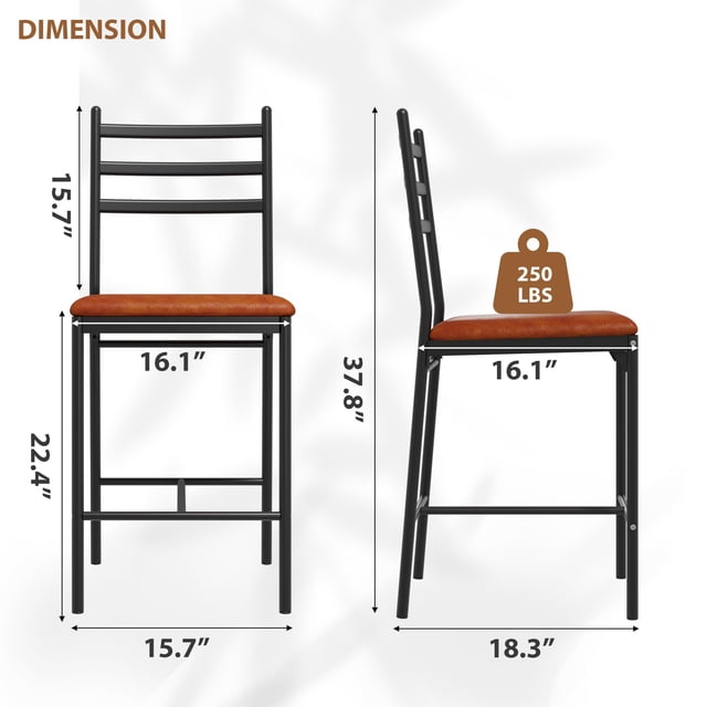 Modern Upholstered Bar Stools Set – Cushioned Seat, Curved Ladder Back, Armless Metal Frame, Footrest – Counter Height Dining Chairs for Restaurant, Home, Kitchen Island – Vintage Brown, 4-Pack