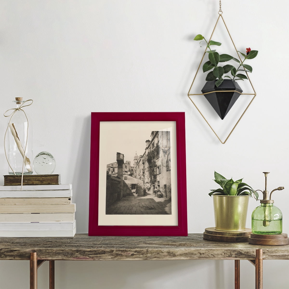 Vintage Views of Venice VIII - Framed Print w/glass - Cherry Red