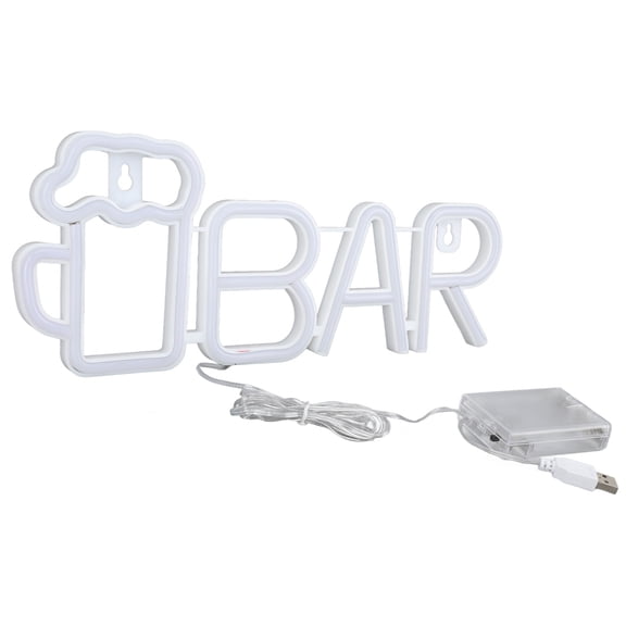 Elowen Bar Neon Light LED Neon Sign, USB Or Battery Powered PVC ABS Bar Neon Light for Party White BAR