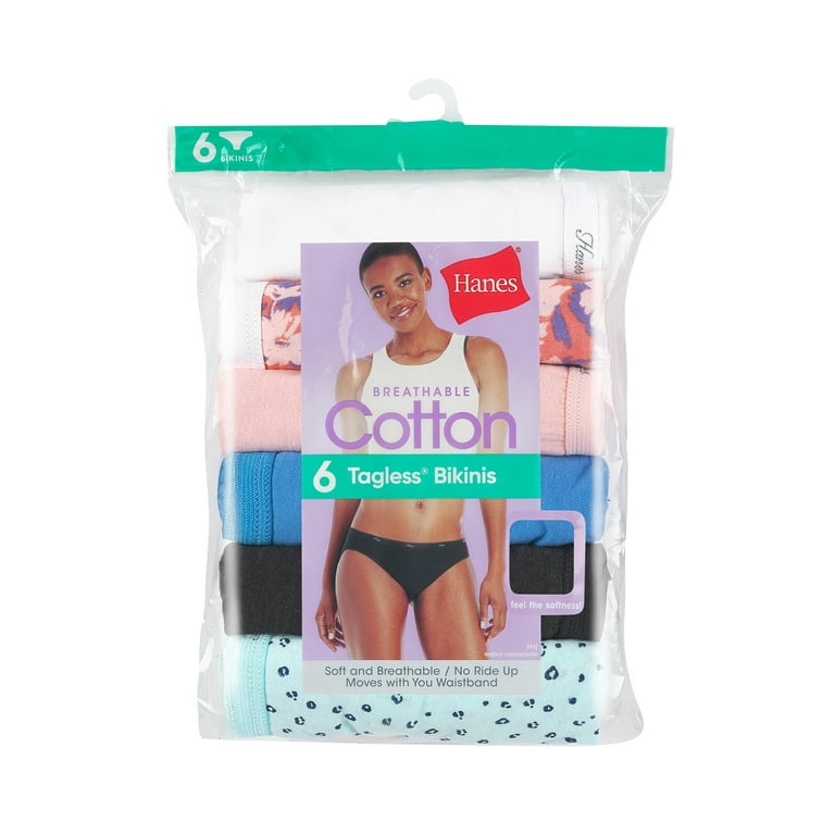 Hanes Women's Underwear Pack, Moisture-Wicking Cotton Bikini Panties,  6-Pack (Colors May Vary), Solid/Print Mix, 5 at  Women's Clothing  store: Bikini Underwear