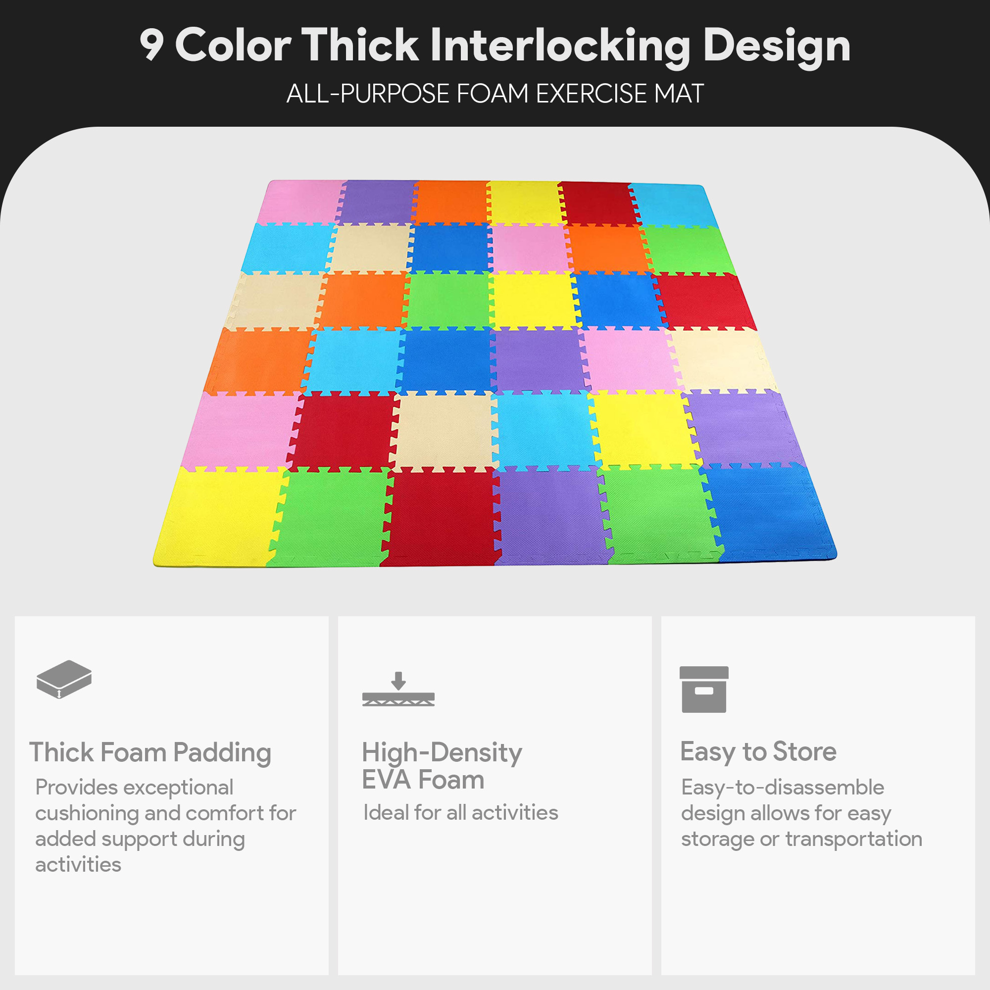 BalanceFrom 36-Pack 12”x12” Interlocking Puzzle Play Mat, 0.4” Thick, Multicolored